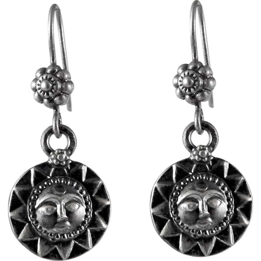 Oxidized 925 Sterling Silver Sun Earrings