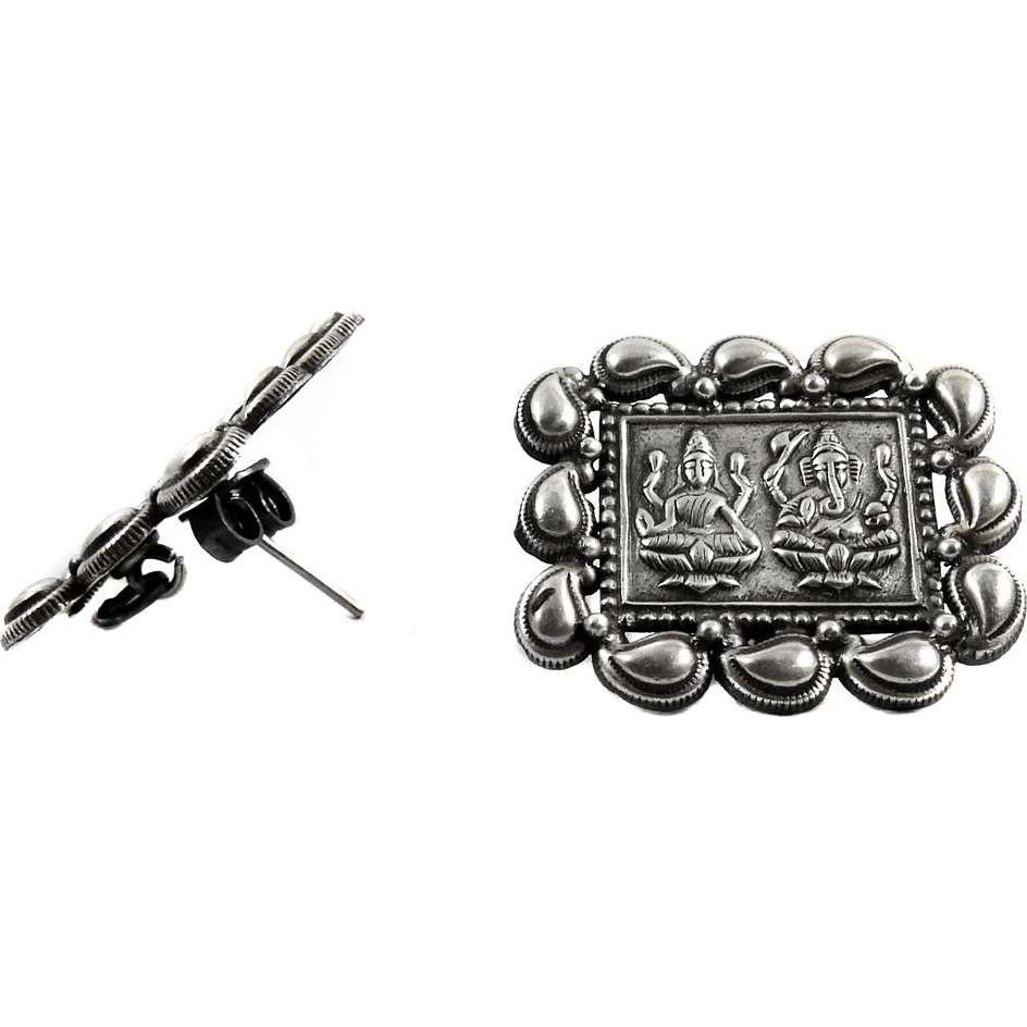 Oxidized Laxmi Ganesh 925 Sterling Silver Studs