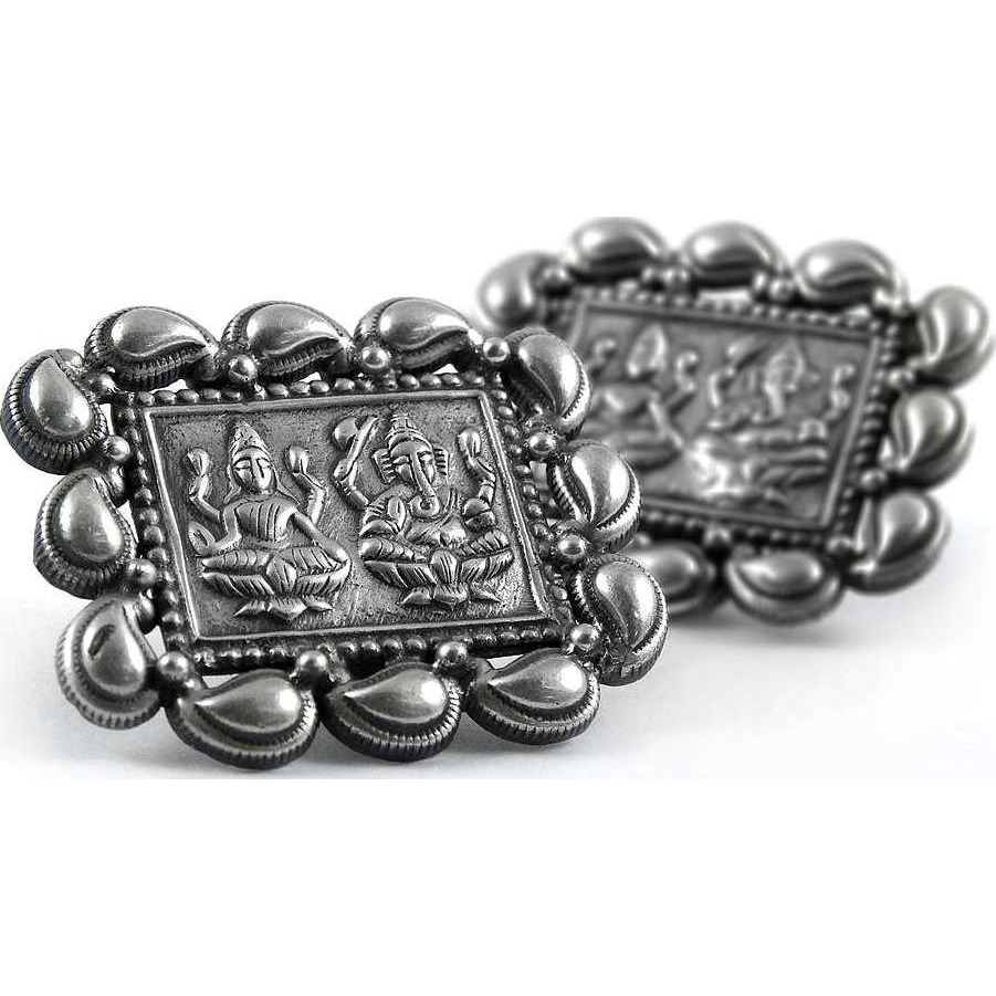 Oxidized Laxmi Ganesh 925 Sterling Silver Studs