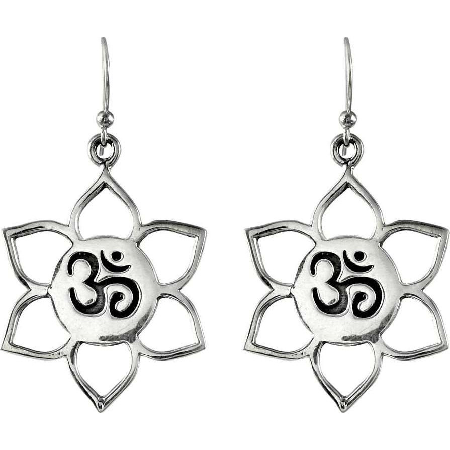 Flower Design !! 925 Sterling Silver OM Earrings