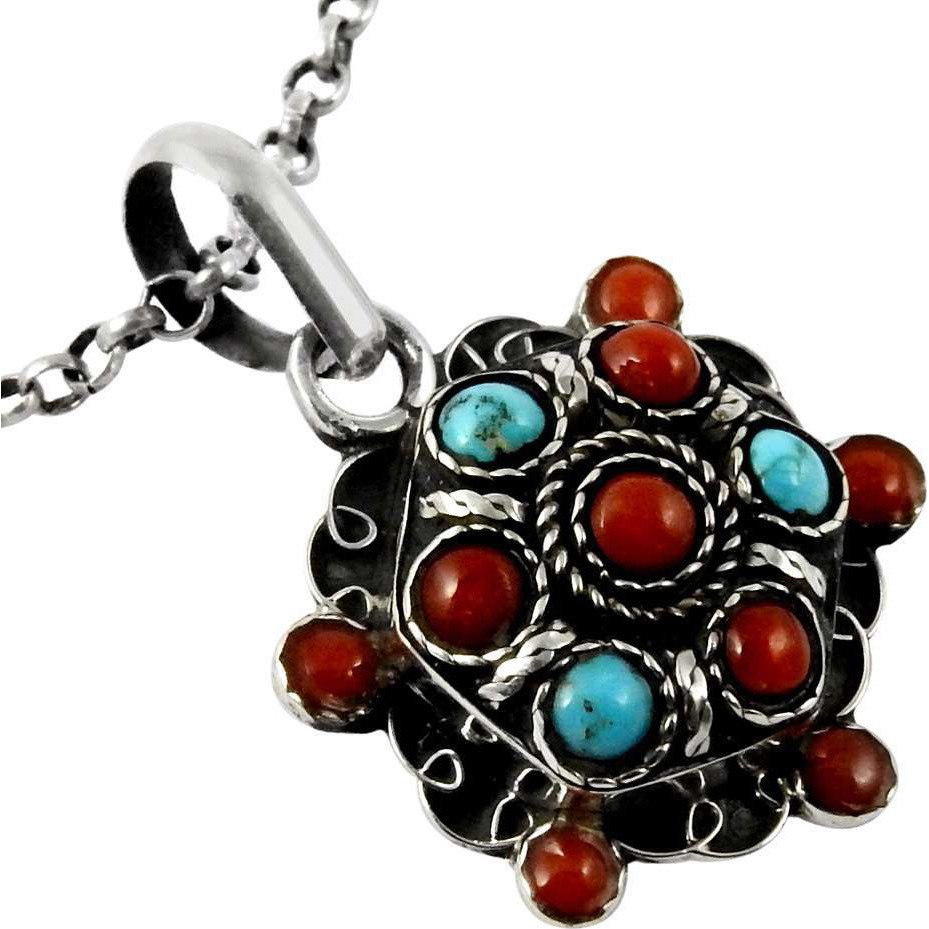 New Style Of Coral, Turquoise 925 Sterling Silver Pendant