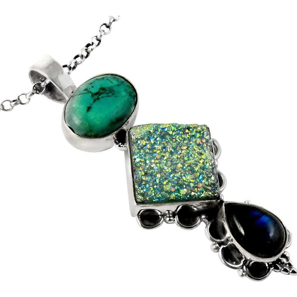 Shine Druzy, Labradorite, Turquoise 925 Sterling Silver Pendants