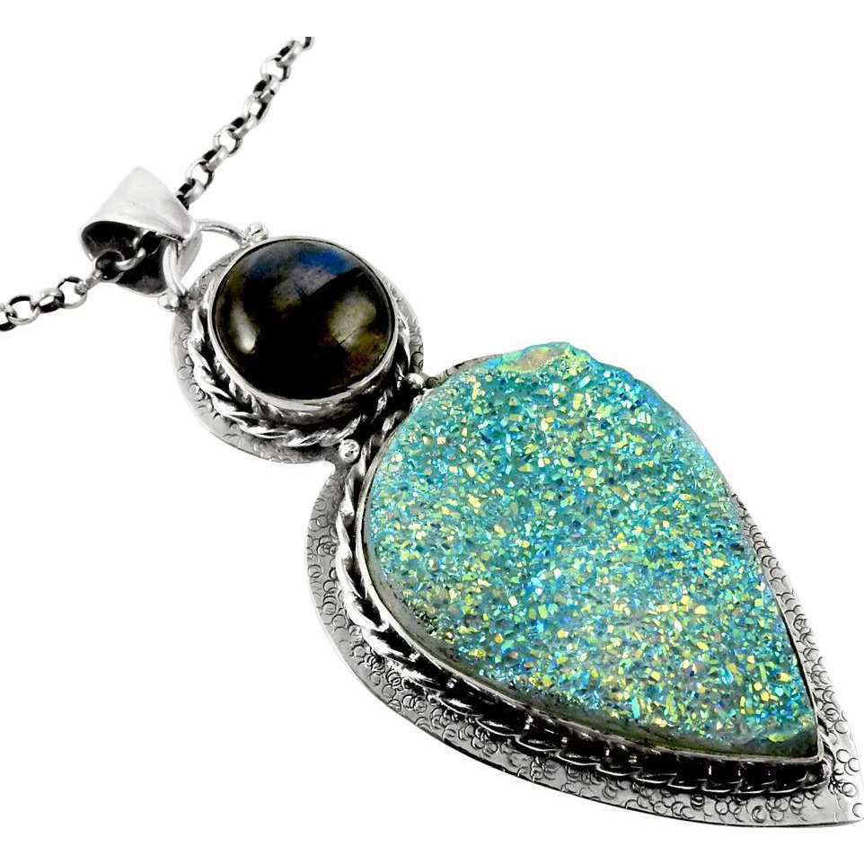 Secret Design Drusy, Labradorite 925 Sterling Silver Pendants