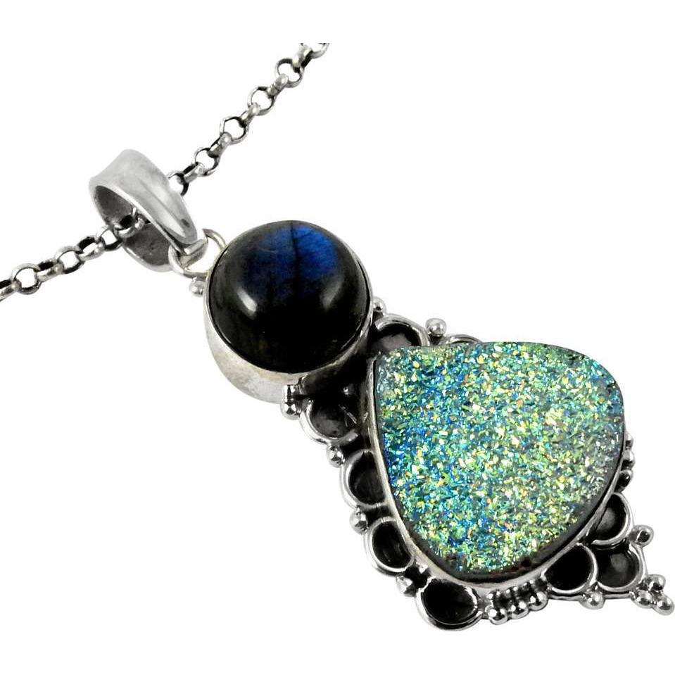 Big Secret Design Drusy, Labradorite 925 Sterling Silver Pendants