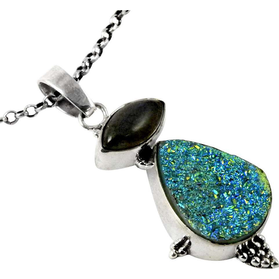 New Fashion Design! Drusy, Labradorite 925 Sterling Silver Pendants