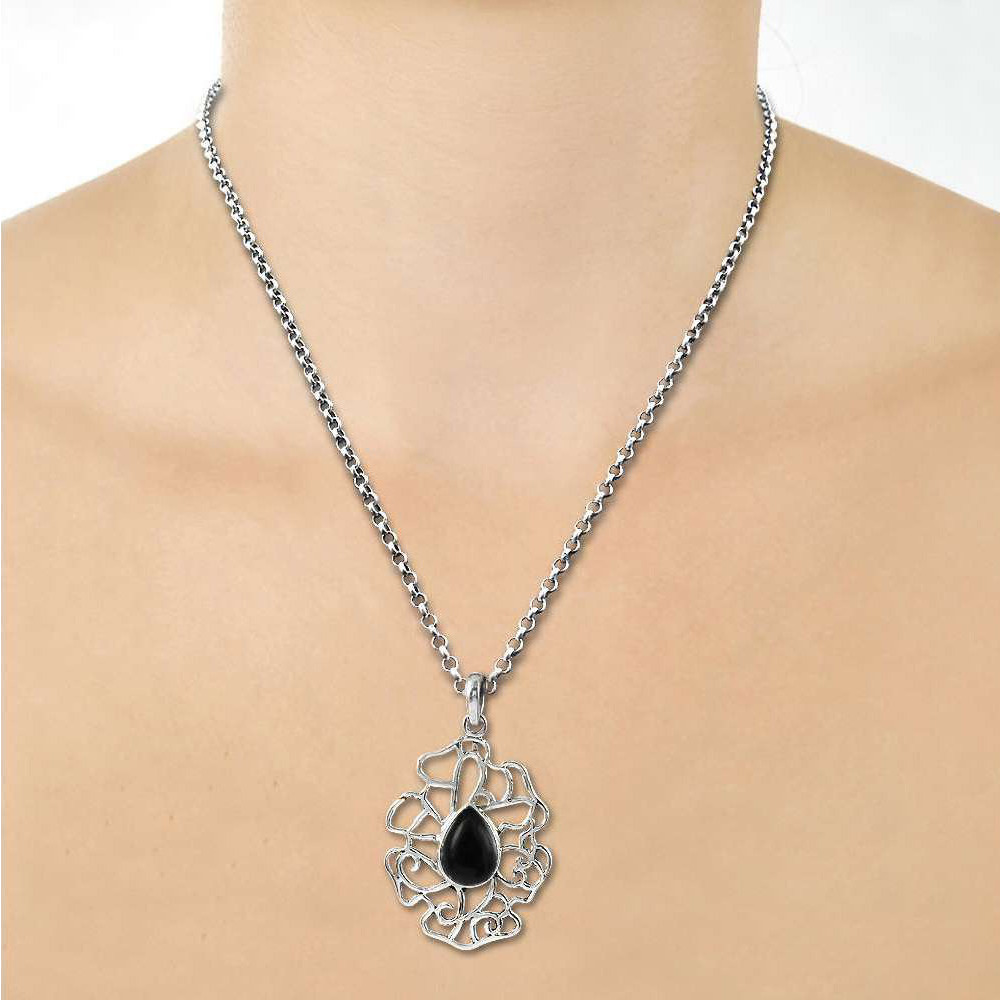 Classy Design ! 925 Sterling Silver Black Onyx Pendant