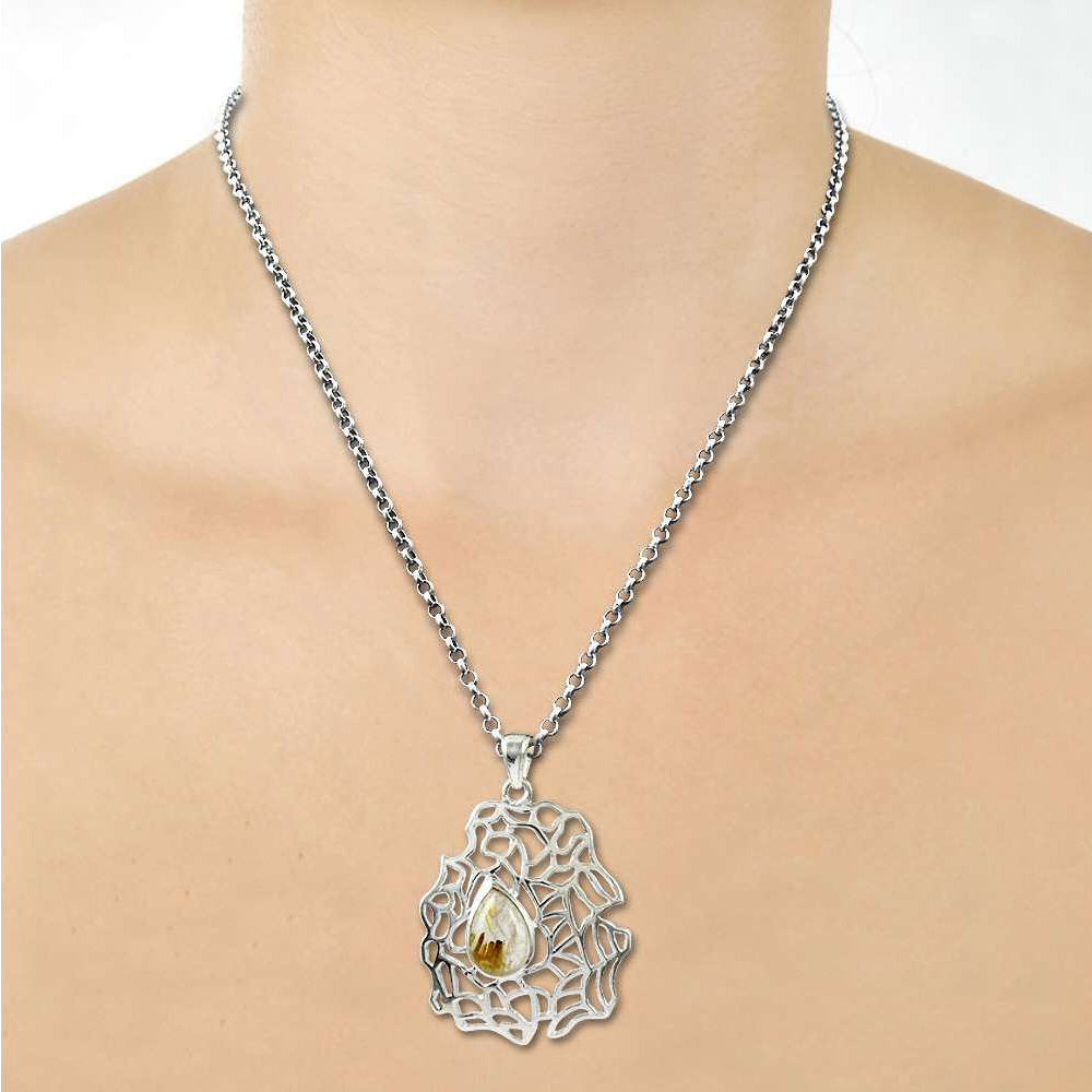 Large  925 Sterling Silver Golden Rutile Pendant