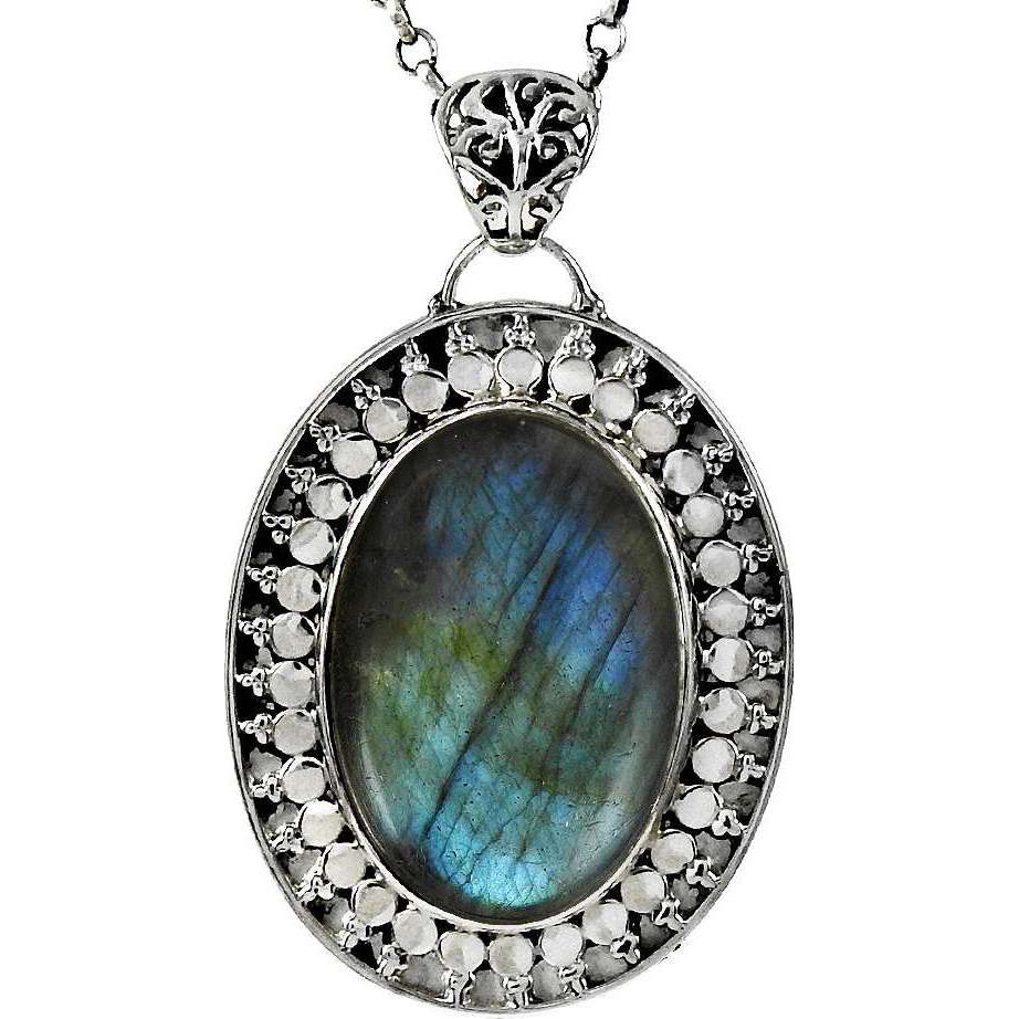 Antique Look 925 Sterling Silver Blue Labradorite Pendant