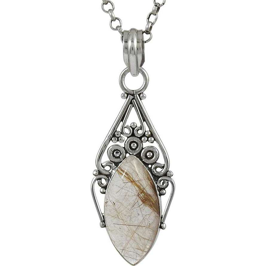 Gorgeous Design  925 Sterling Silver Golden Rutile Pendant