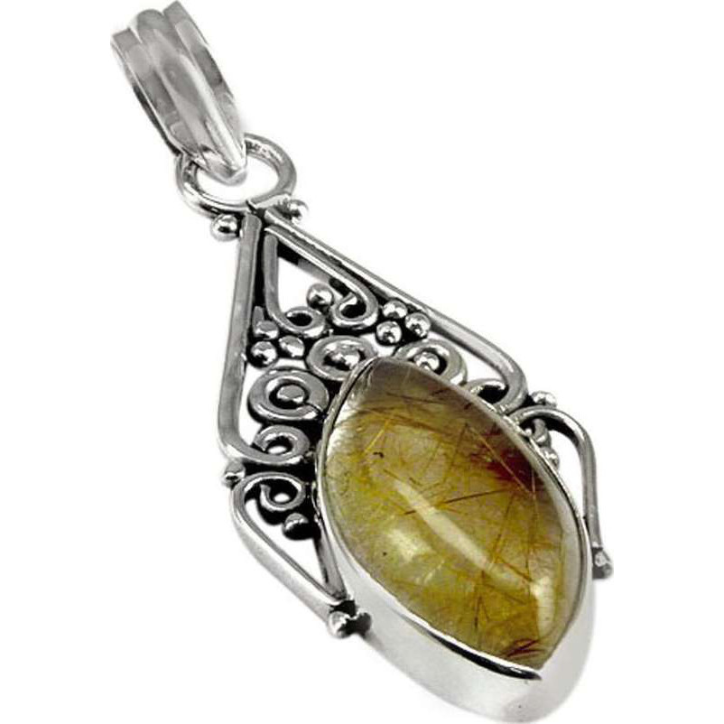 Gorgeous Design !! 925 Sterling Silver Golden Rutile Pendant