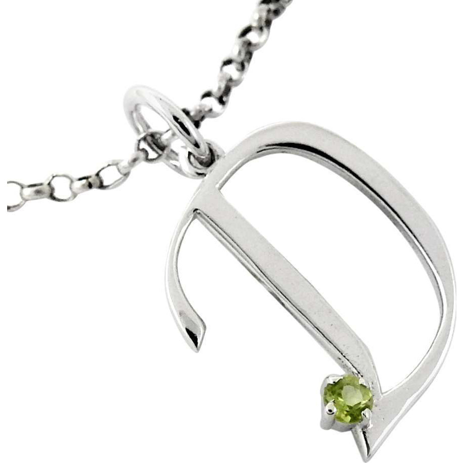 Beautiful Peridot Gemstone 925 Sterling Silver D Letter Pendant