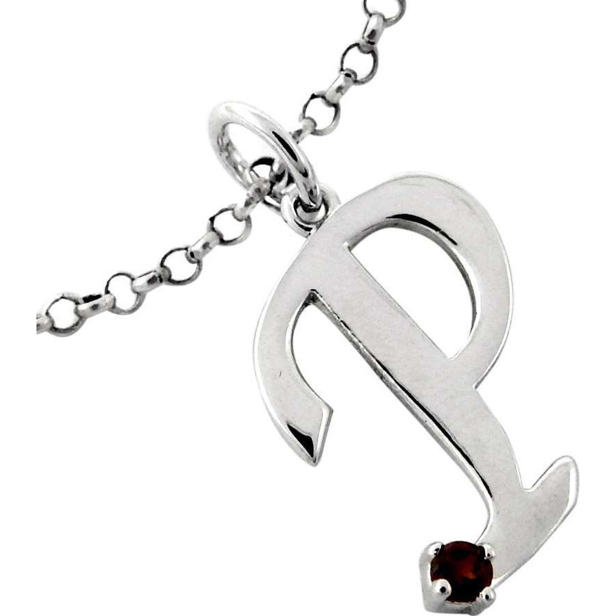 Garnet Gemstone 925 Sterling Silver P Letter Pendant