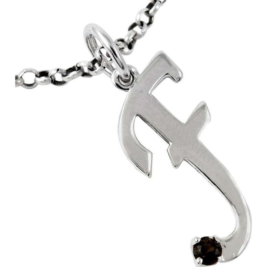 Smoky Quartz Gemstone 925 Sterling Silver F Letter Pendant