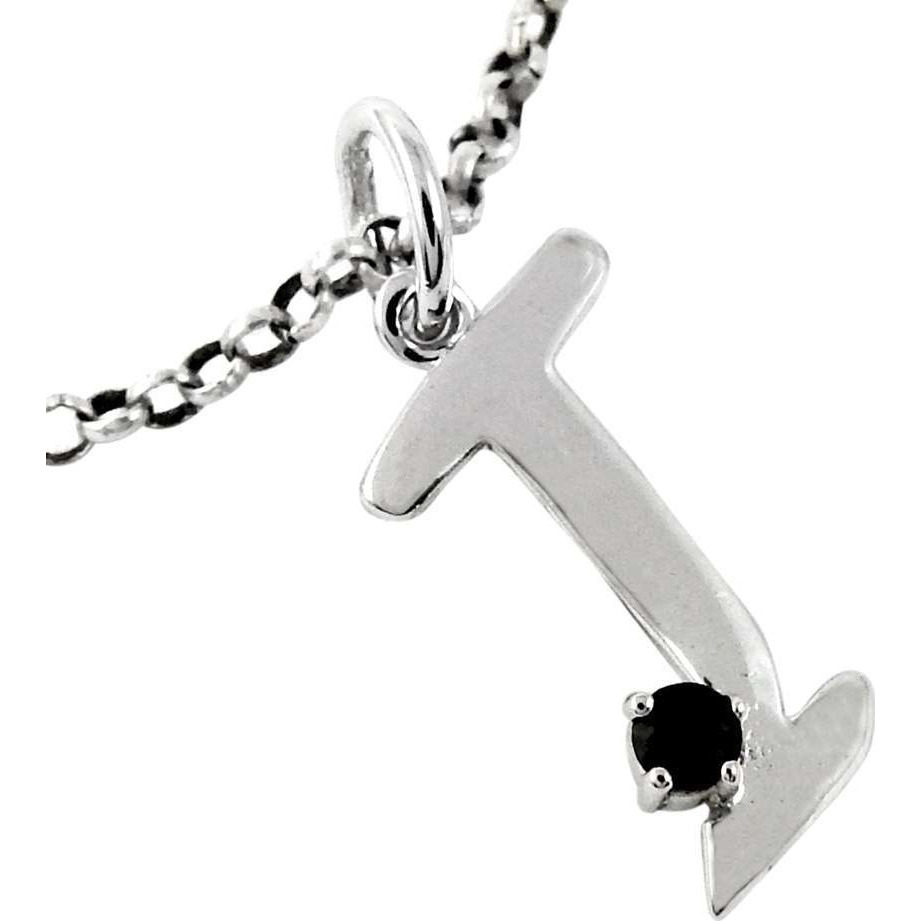 Black Onyx Gemstone 925 Sterling Silver I Letter Pendant