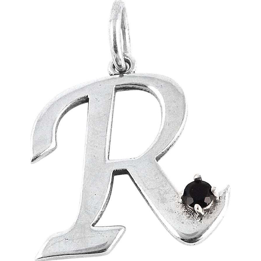 Black Onyx Gemstone 925 Sterling Silver R Letter Pendant