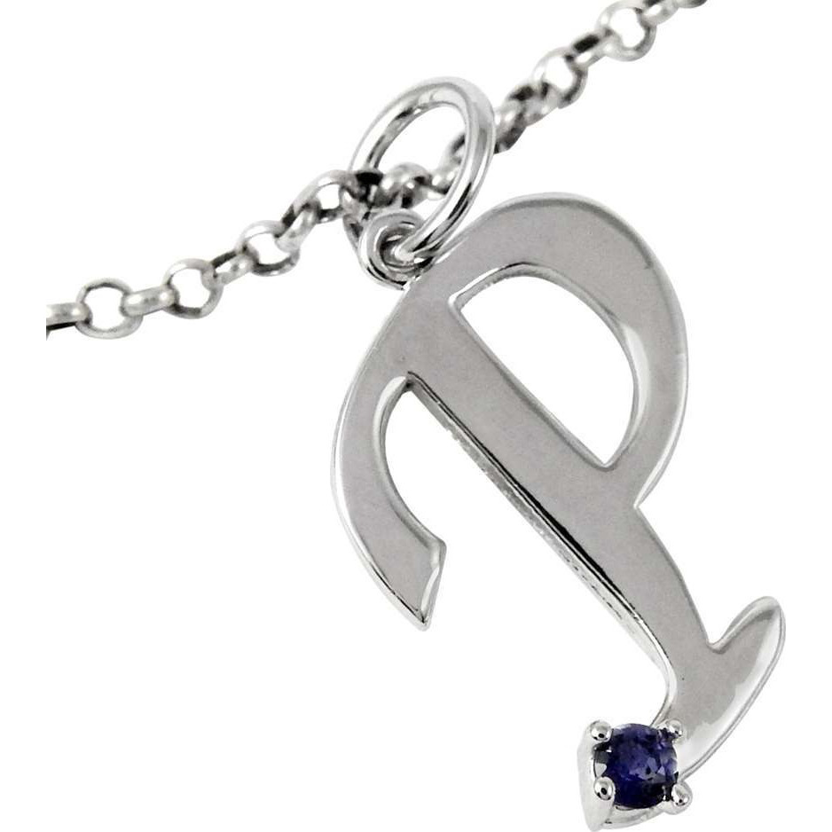 Iolite Gemstone 925 Sterling Silver P Letter Pendant