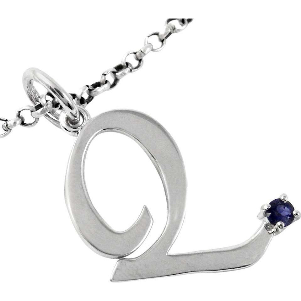 Iolite Gemstone 925 Sterling Silver Q Letter Pendant