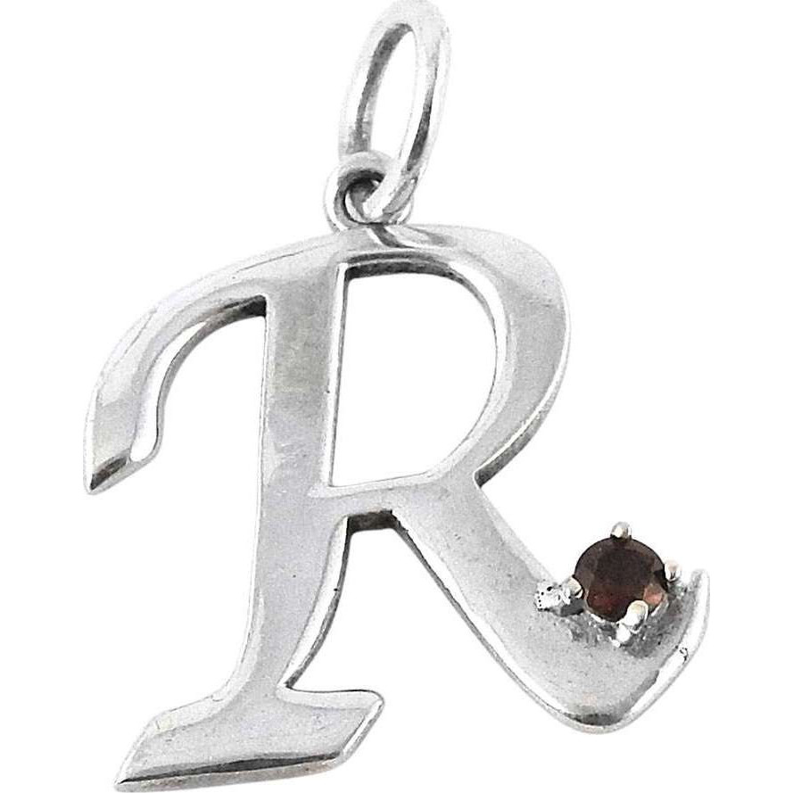 Garnet Gemstone 925 Sterling Silver R Letter Pendant