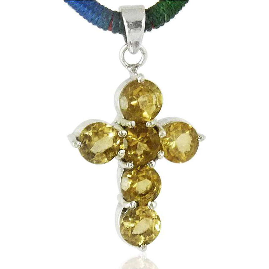 Tropical Glow 925 Sterling Silver Citrine Cross Pendant