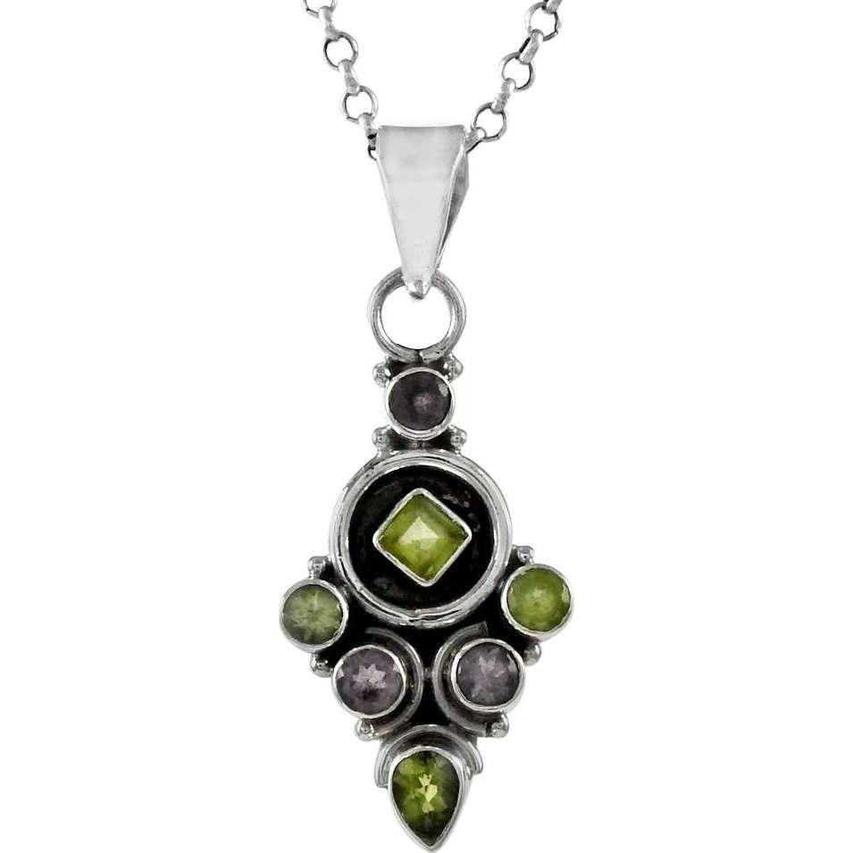 Excellent !! 925 Sterling Silver Amethyst, Peridot Pendant