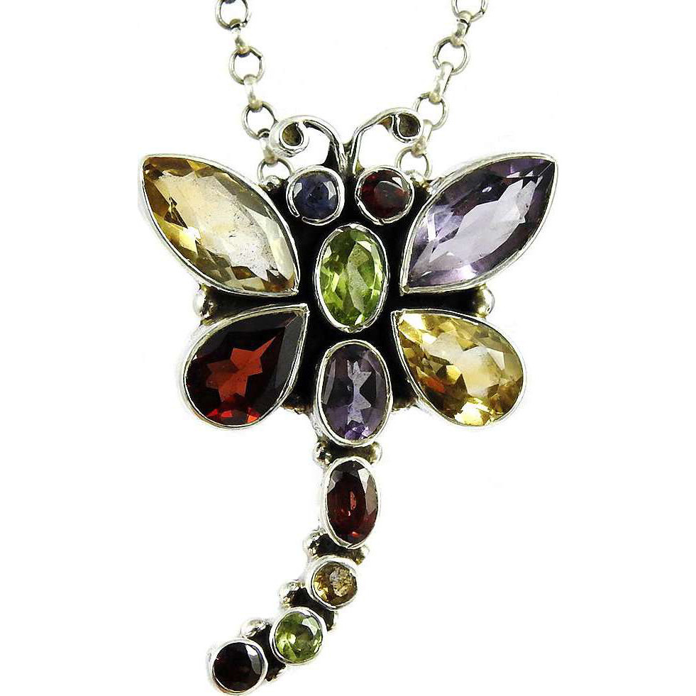 Big True Emotion! 925 Sterling Silver Garnet, Amethyst, Iolite, Peridot, Citrine Pendant