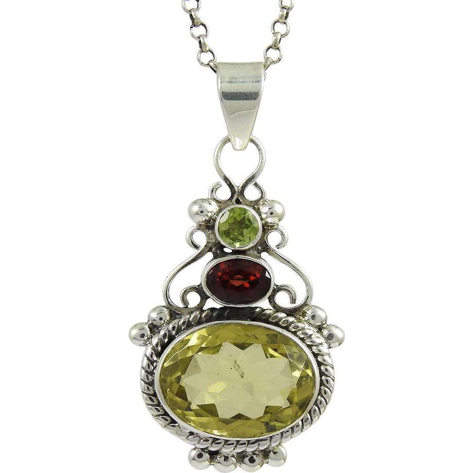 Big Weaving Light! 925 Sterling Silver Lemon Topaz, Garnet, Peridot Pendant