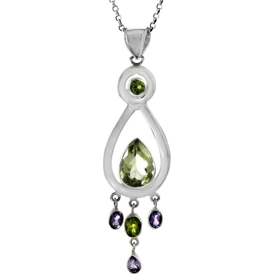 Fabulous 925 Sterling Silver Green Amethyst, Amethyst , Peridot Pendant