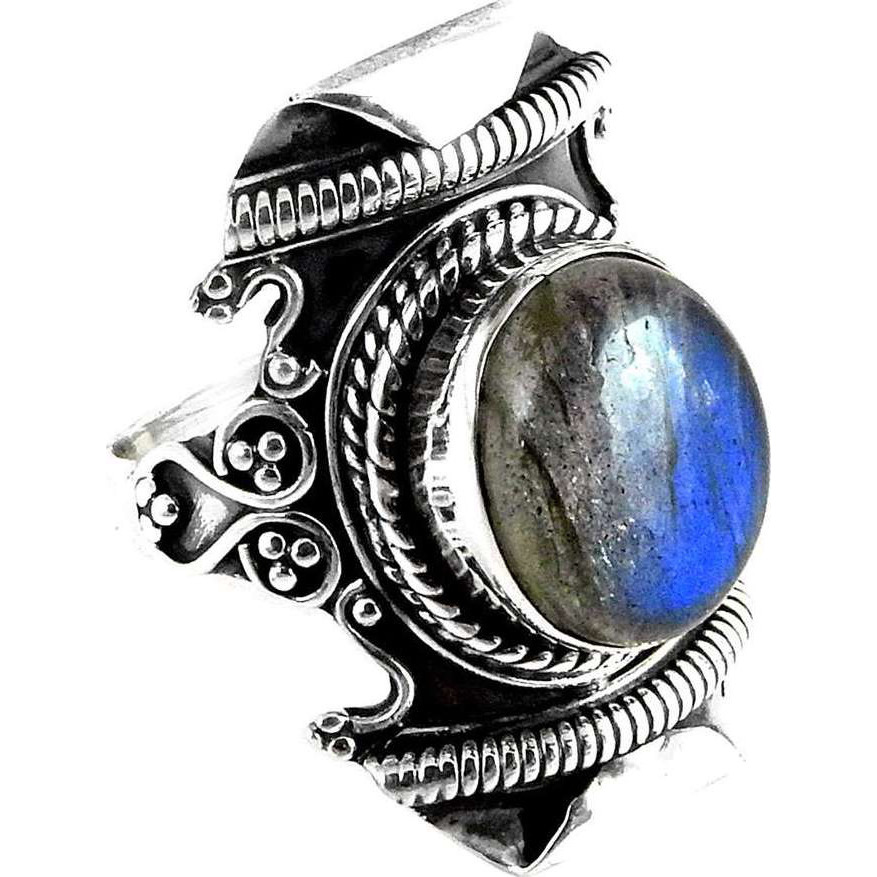Huge Modern Style Labradorite 925 Sterling Silver Rings