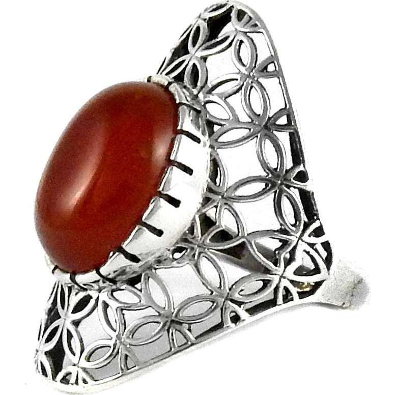 Simple Orange Carnelian 925 Silver Ring