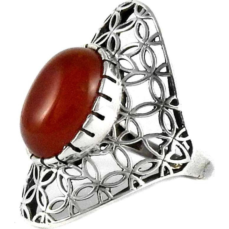 Simple! Orange Carnelian 925 Silver Ring