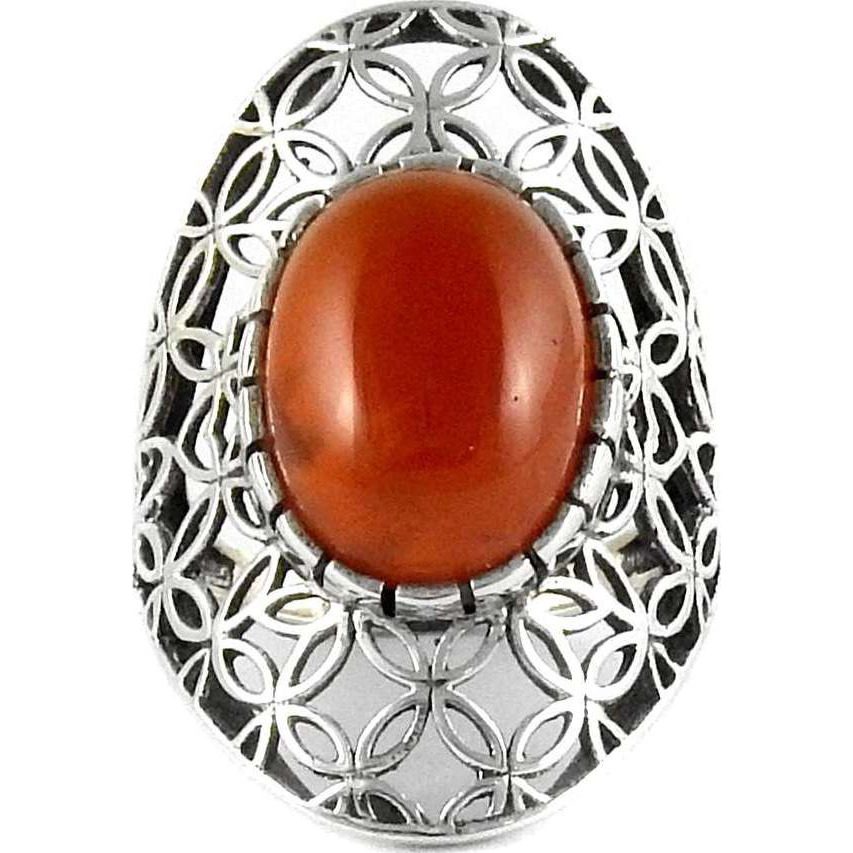 Simple Orange Carnelian 925 Silver Ring