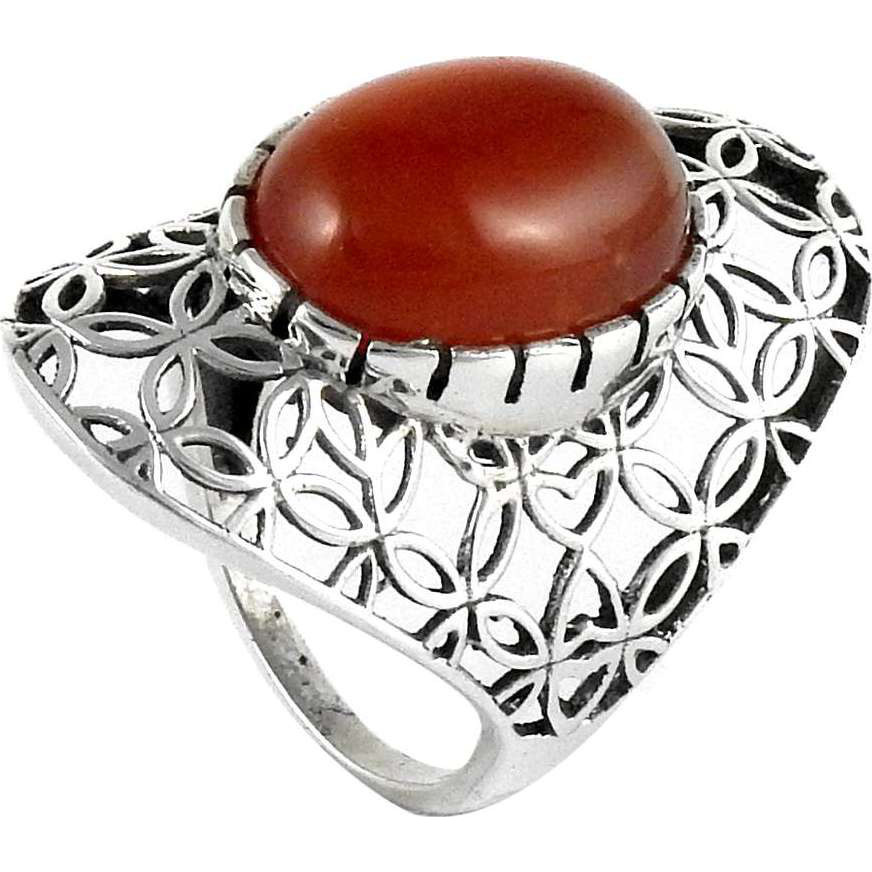 Simple Orange Carnelian 925 Silver Ring