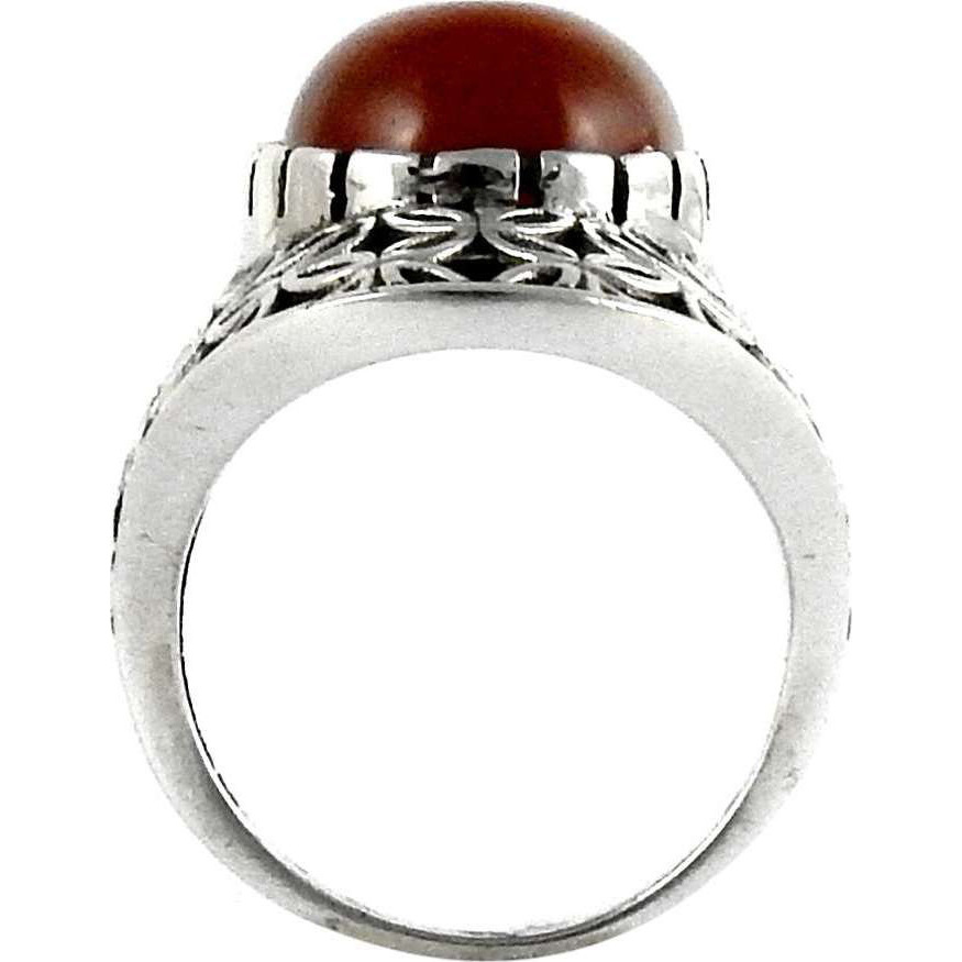 Simple Orange Carnelian 925 Silver Ring