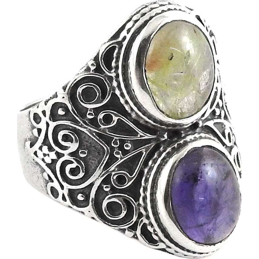 Huge Modern Style 925 Silver Amethyst, Golden Rutile Ring