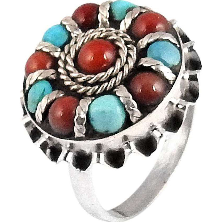 Big Falling In Love Coral, Turquoise 925 Sterling Silver Ring