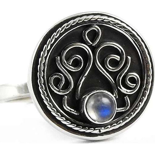 Big Delicate 925 Sterling Silver Rainbow Moonstone Ring