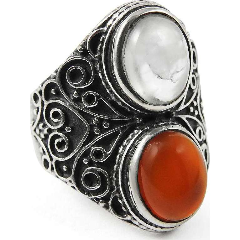 Exclusive Rainbow Moonstone, Carnelian 925 Sterling Silver Ring