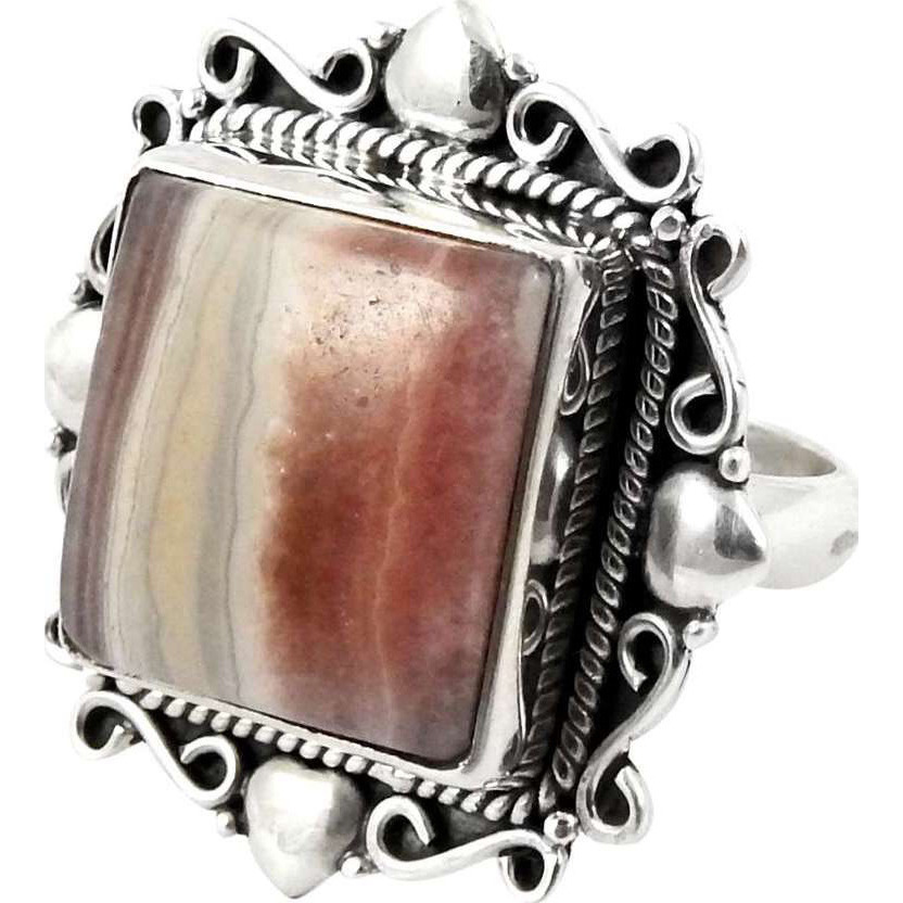 Big Delicate Rhodochrosite 925 Sterling Silver Rings