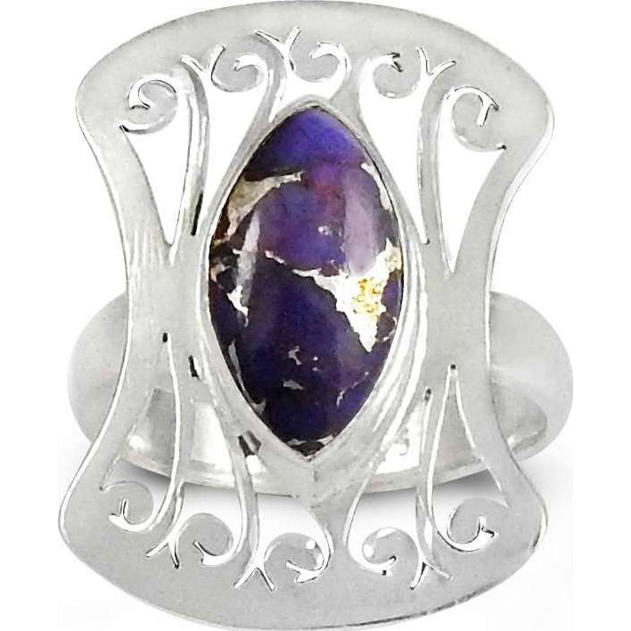 Passionate Modern Style Of ! 925 Sterling Silver Purple Copper Turquoise Ring