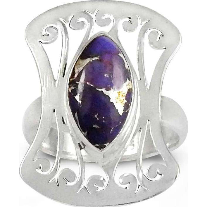 Passionate Modern Style Of  925 Sterling Silver Purple Copper Turquoise Ring