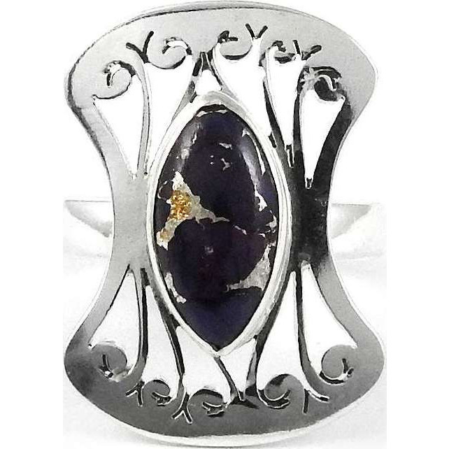 Passionate Modern Style Of  925 Sterling Silver Purple Copper Turquoise Ring