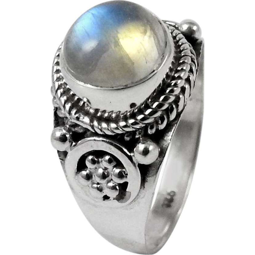 Fine Rainbow Moonstone 925 Sterling Silver Ring