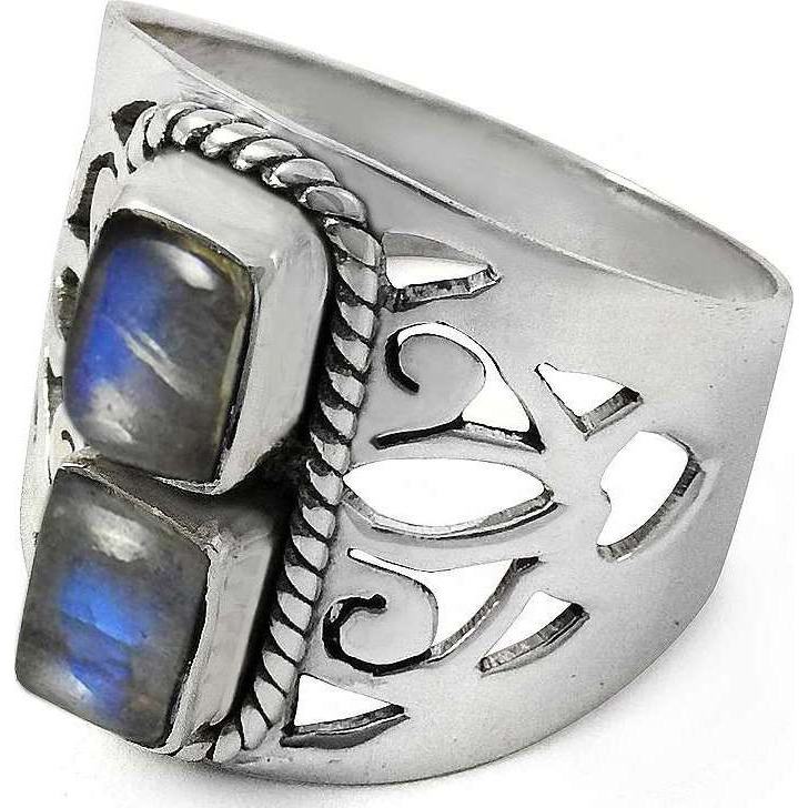 Classy Design  925 Sterling Silver Rainbow Moonstone Ring