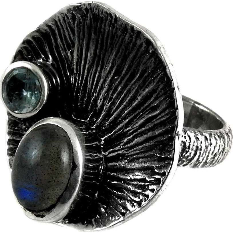 Lively Labradorite, Blue Topaz 925 Sterling Silver Ring