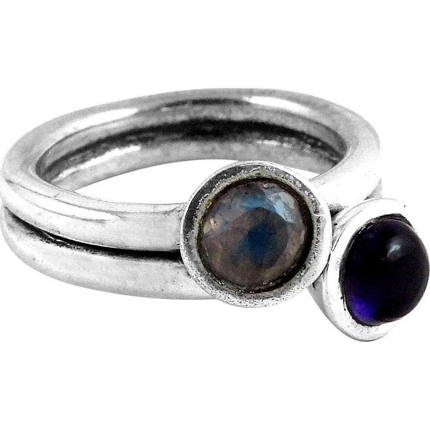 Mischief-Maker Amethyst , Rainbow Moonstone 925 Sterling Silver Ring