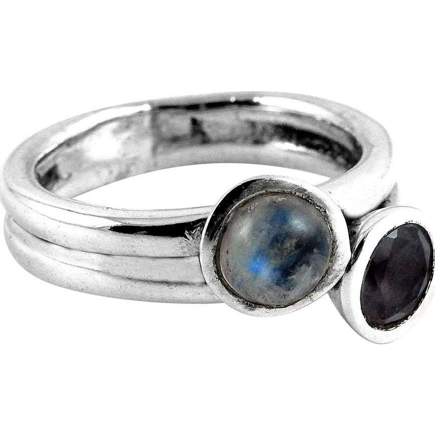Nice!! Amethyst , Rainbow Moonstone 925 Sterling Silver Ring