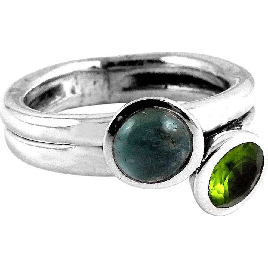 Ostensible Aquamarine, Peridot 925 Sterling Silver Ring