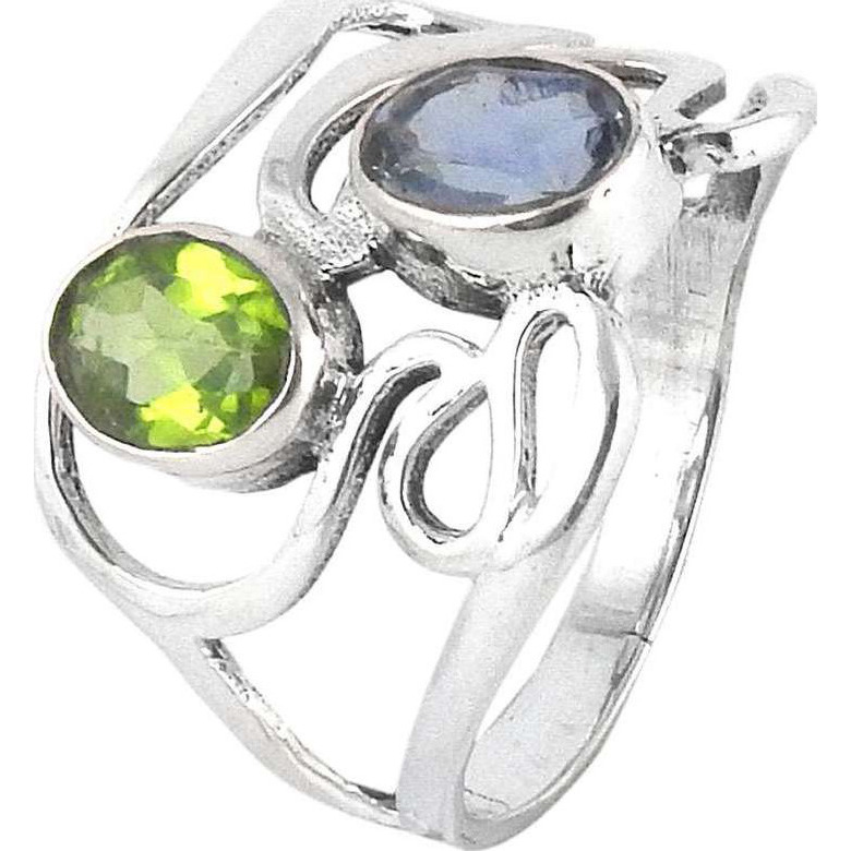 Blooming Garden  Peridot, Iolite 925 Sterling Silver Ring