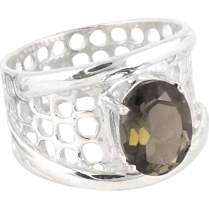 Beautiful !! Smoky Quartz 925 Sterling Silver Ring