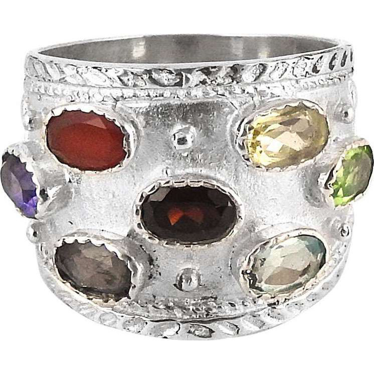 Delicate Light Amethyst, Garnet, Iolite, Carnelian, Blue Toaz, Peridot, Citrine 925 Sterling Silver Ring